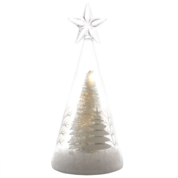 Χριστουγεννιάτικο Γυάλινο Διακοσμητικό Δεντράκι, με Δέντρα - 3 LED (15cm)